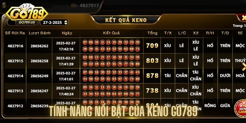 Tính năng nổi bật hấp dẫn của keno tại Go789